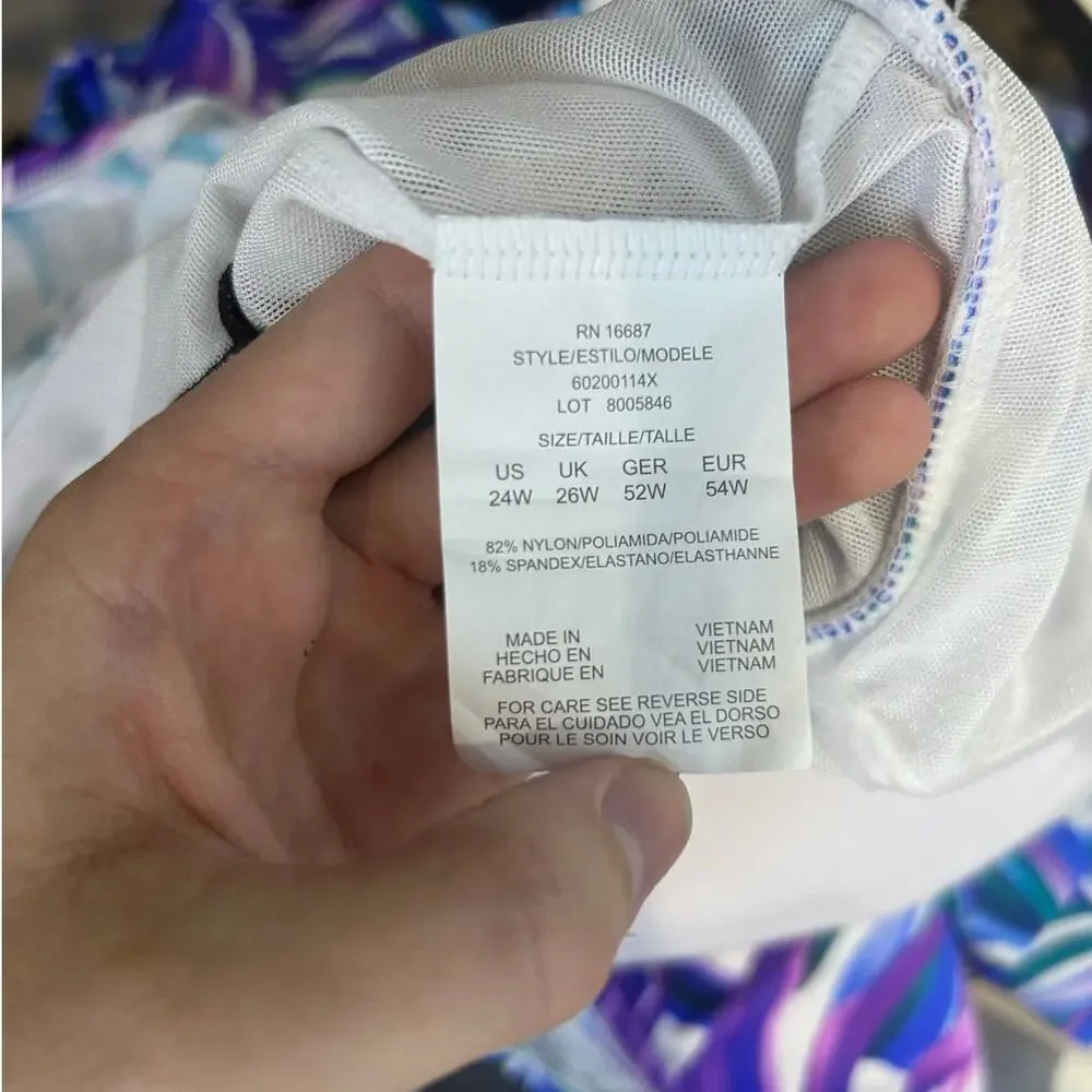 Swim Solutions Leaf Pattern One Piece Swimsuit Multicolor Women Plus Sz 24W NWT - Picture 8 of 8